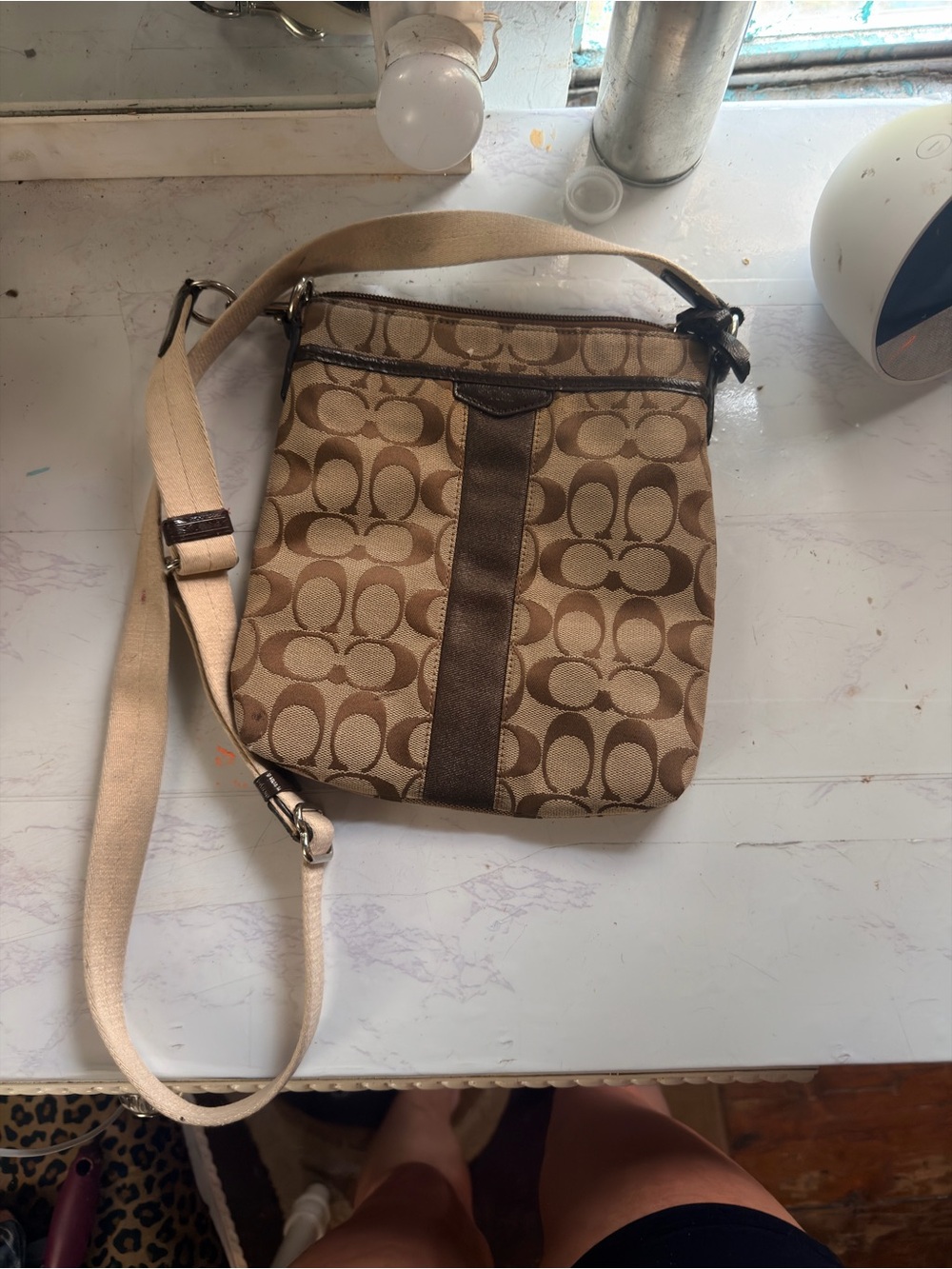 Coach Khaki and Brown Signature Crossbody Shoulder Bag